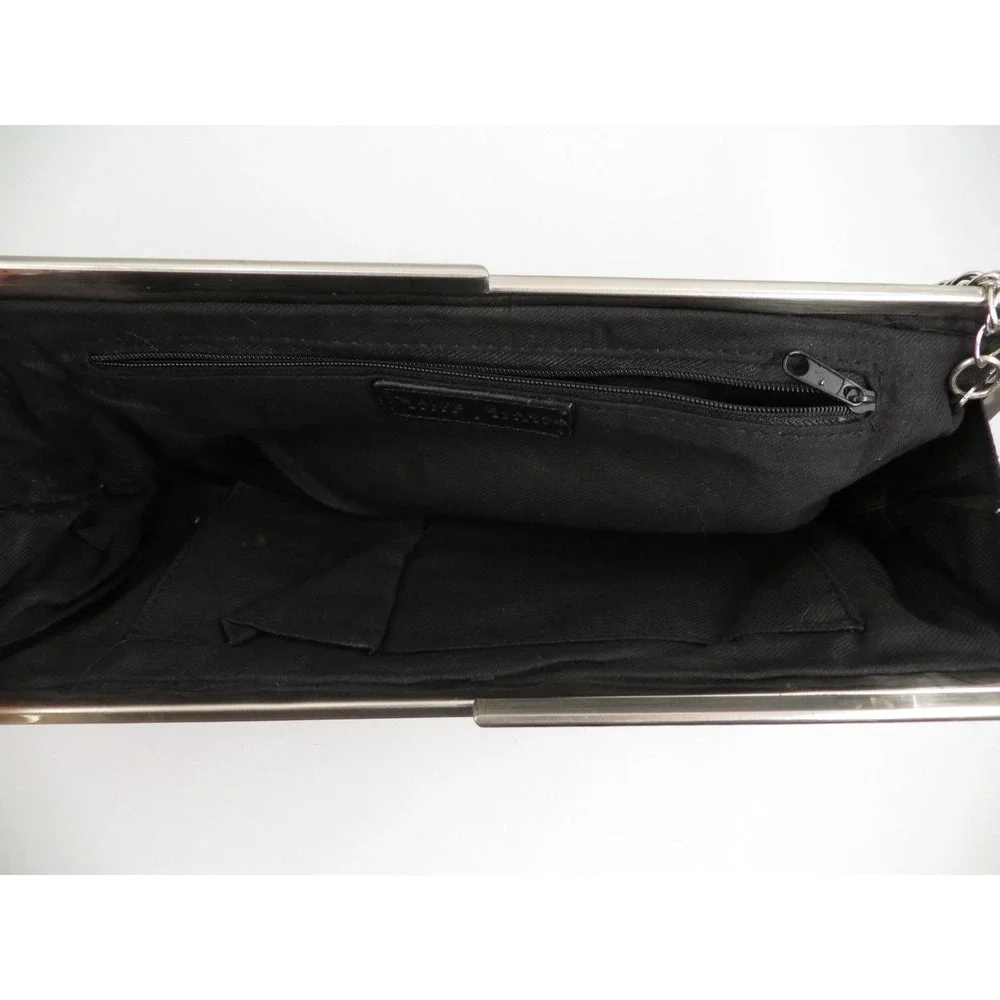 White House Black Market Clutch Womens Black Lace Evening Bag Silver Chain Purse - Picture 5 of 6